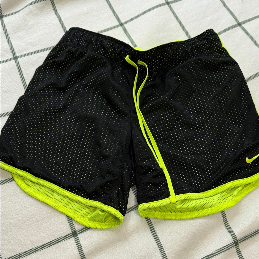 Nike Black and Neon Yellow Sports Shorts